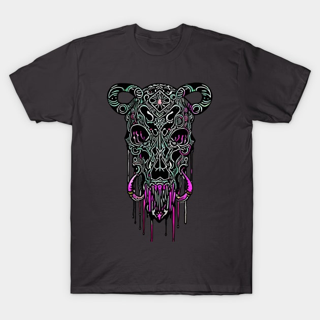 Tribal Tattoo Bulls Skull T-Shirt by Obotan Mmienu